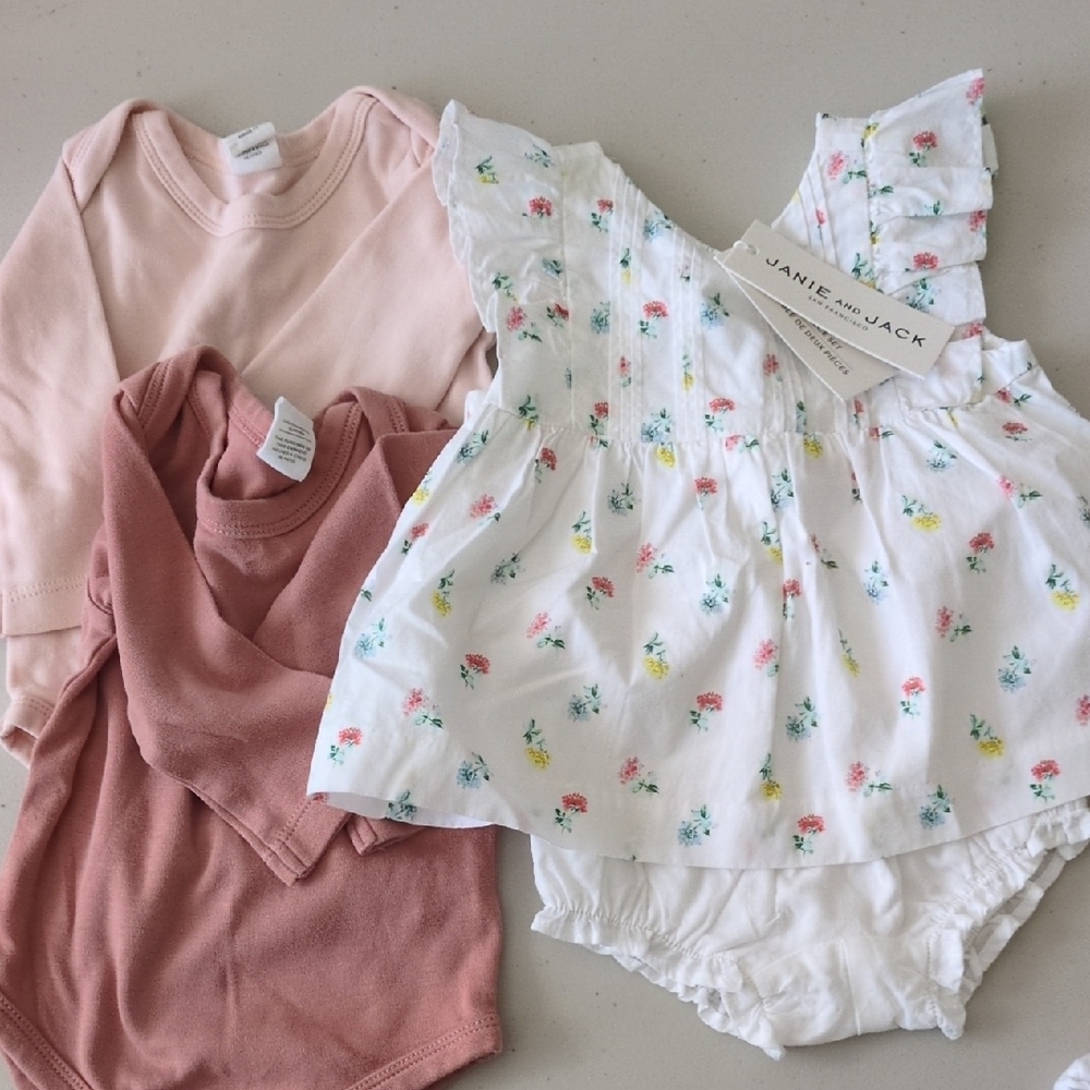 Janie and Jack Floral Dress with Pink Colored Organics Bodysuits